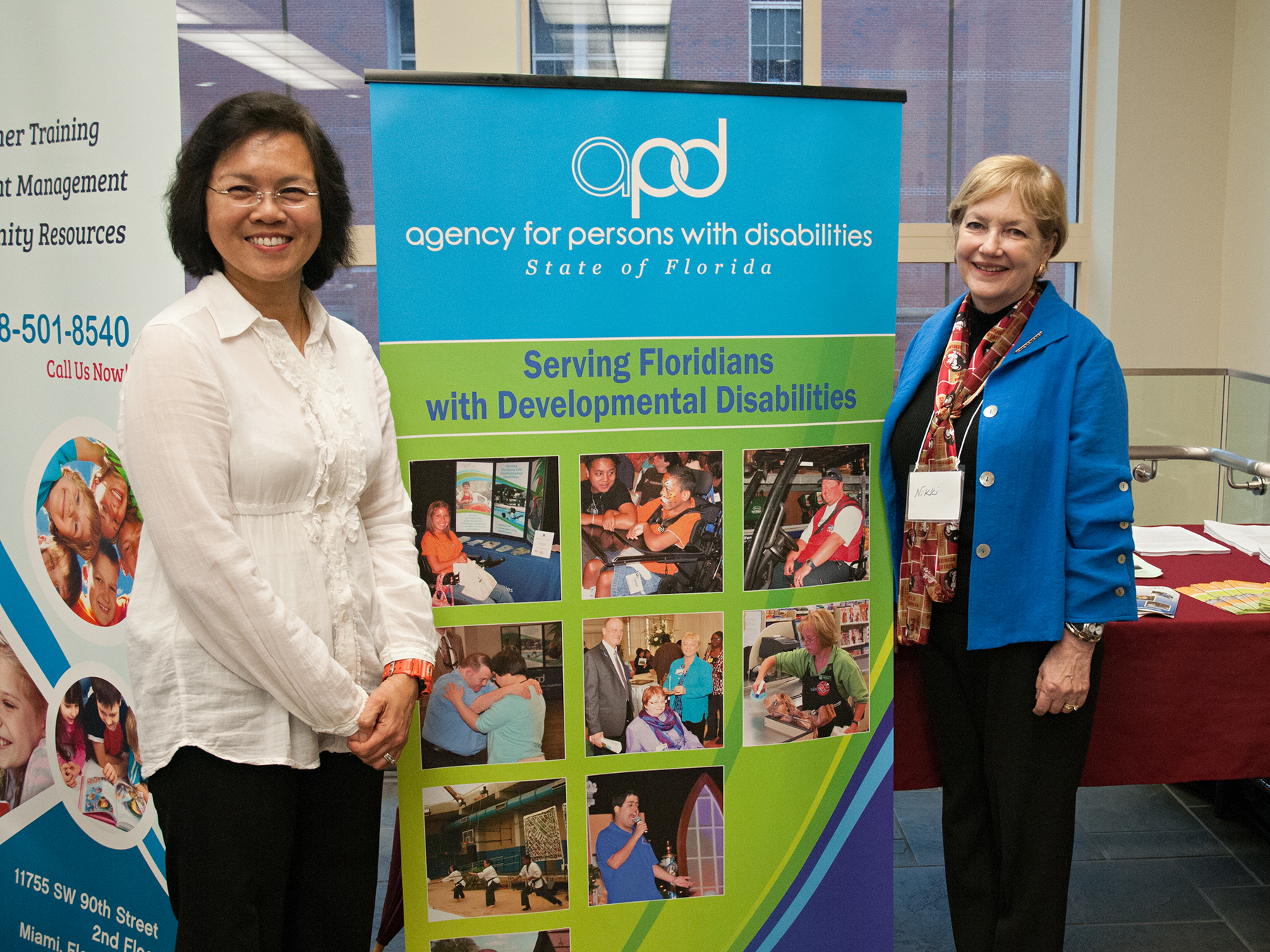 Nikki Bryan and Wan Ahmad staff the exhibit table at the FSU ABA Job Fair.