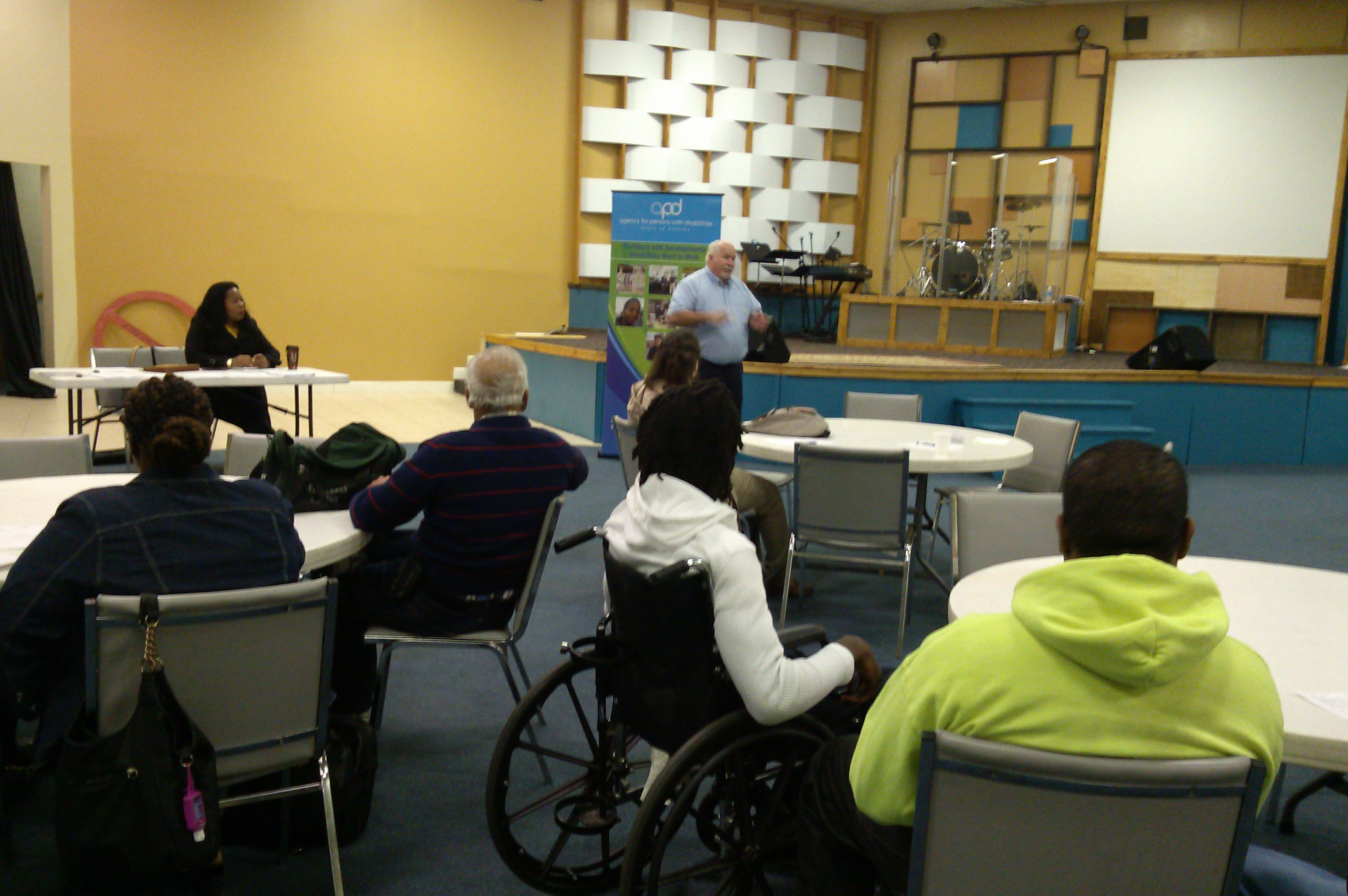 Mike Dwyer from Lowe’s speaks at the APD Job Club.