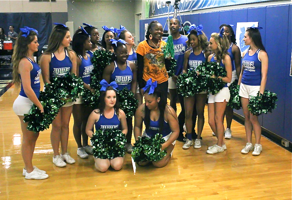 Shaquirha Prewitt with the UWF cheerleaders.